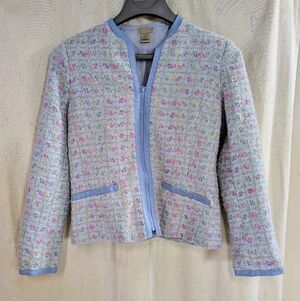 SIGRID OLSEN Petite Small Bon Vivant Blazer Jacket Leather Trim Nubby Knit